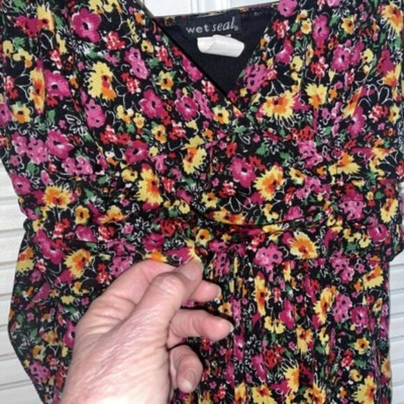 VTG Wet Seal Dress Floral Boho Tie Poof Hem Mini Dress Size M USA - Picture 6 of 11